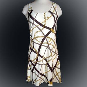 Michael Kors Dress - classic ivory MK logo, brown belt & gold chain